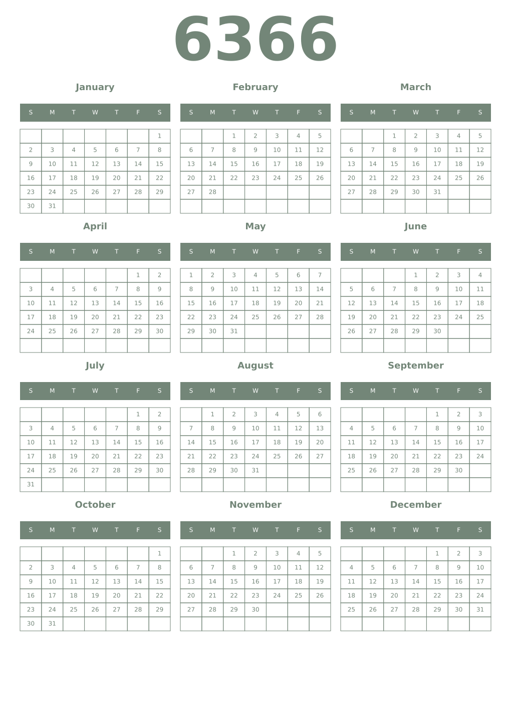 Printable 6366 Year Calendars xanadu