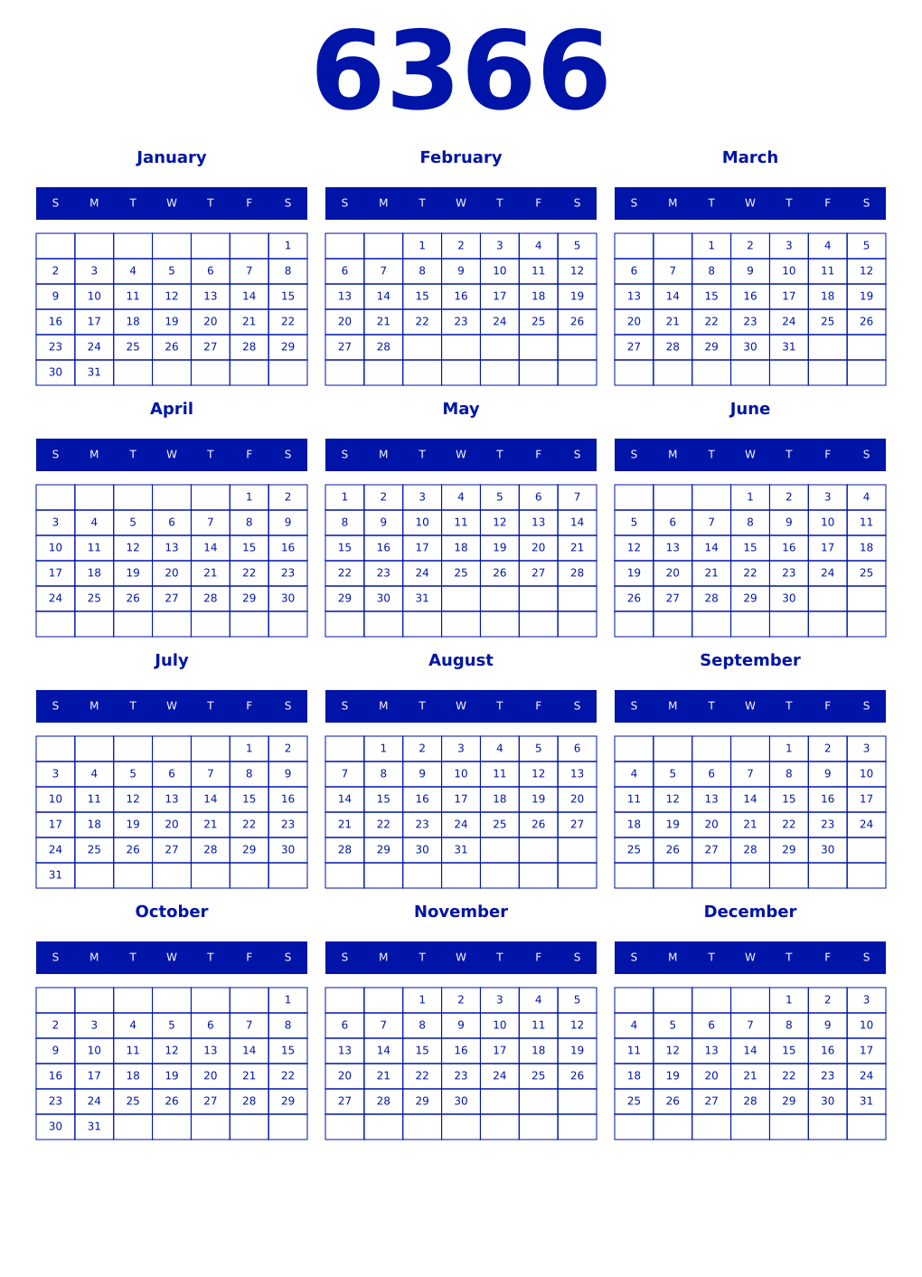 Printable 6366 Year Calendars zaffre