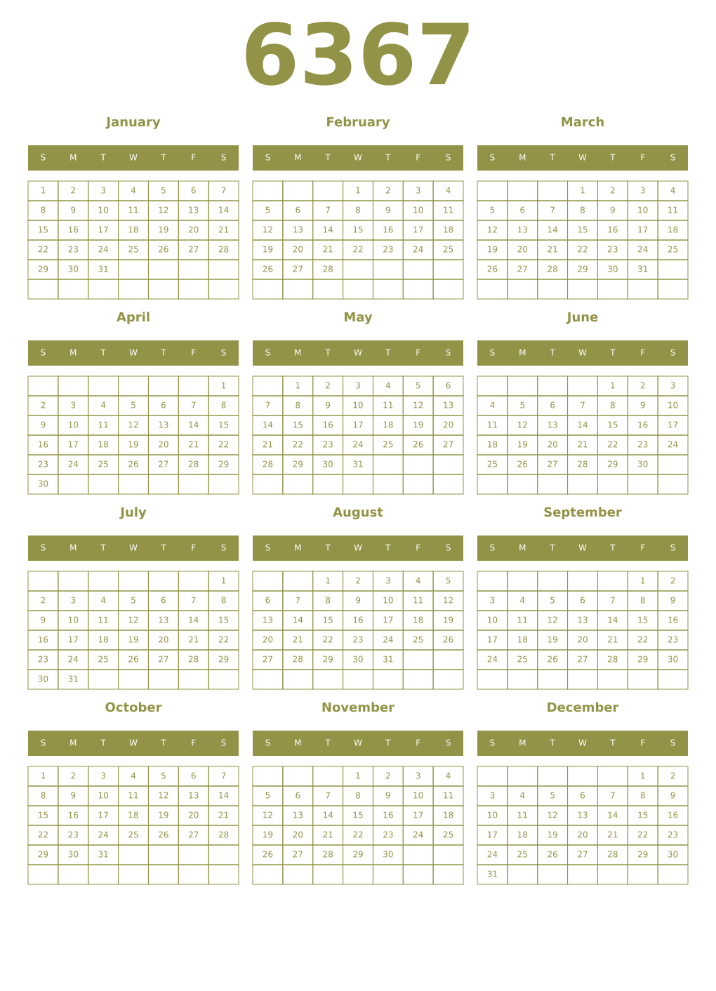 Printable 6367 Year Calendars eburnean