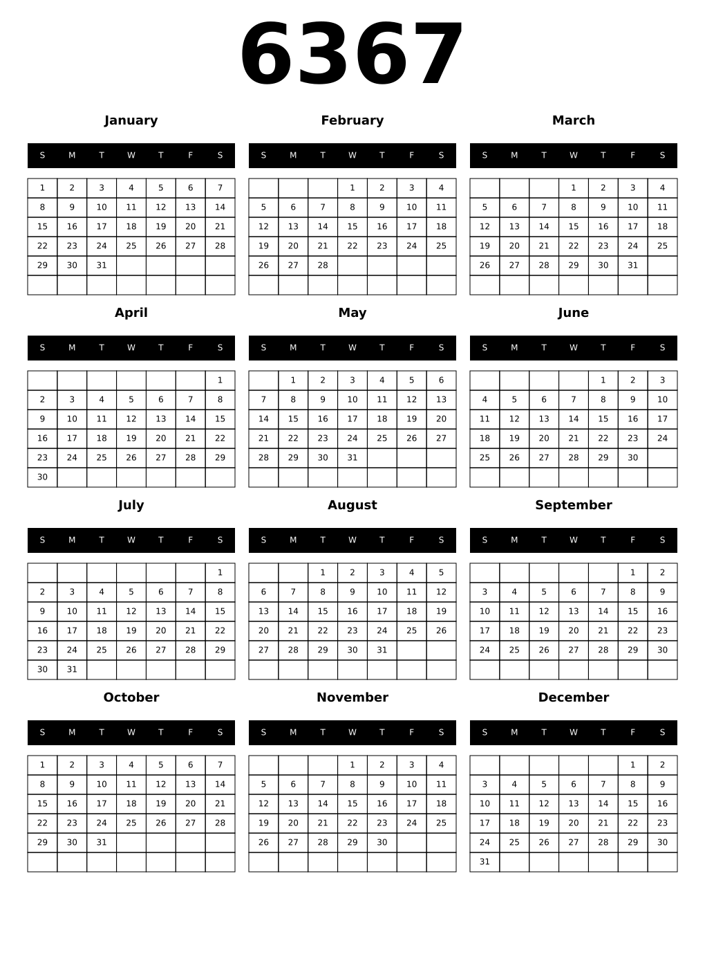 Printable 6367 Calendars