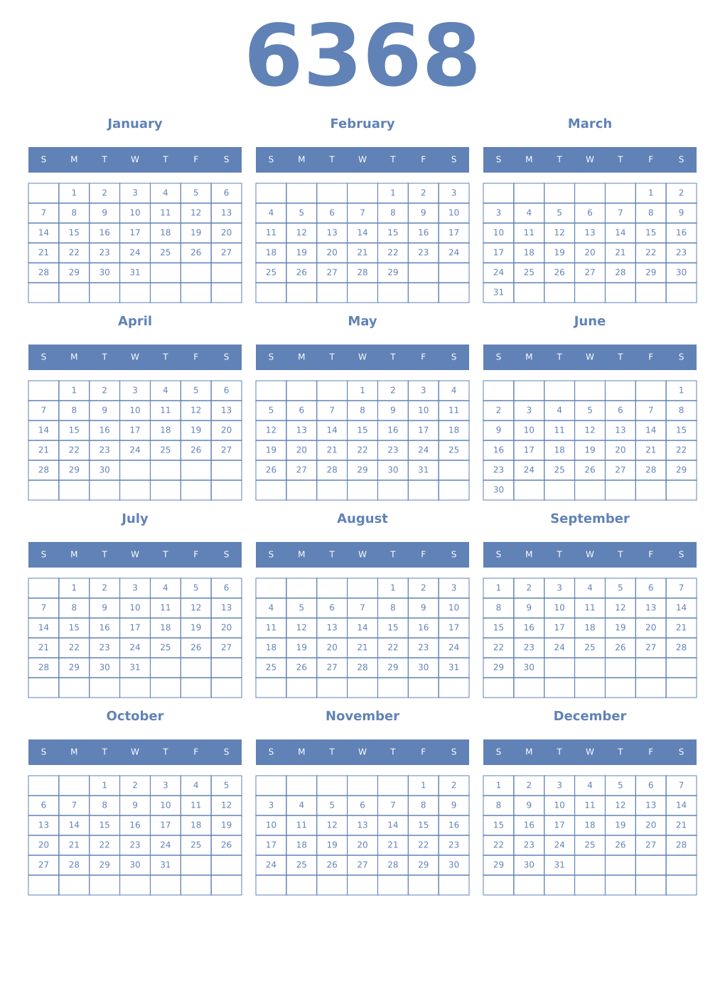 Printable 6368 Year Calendars glaucous