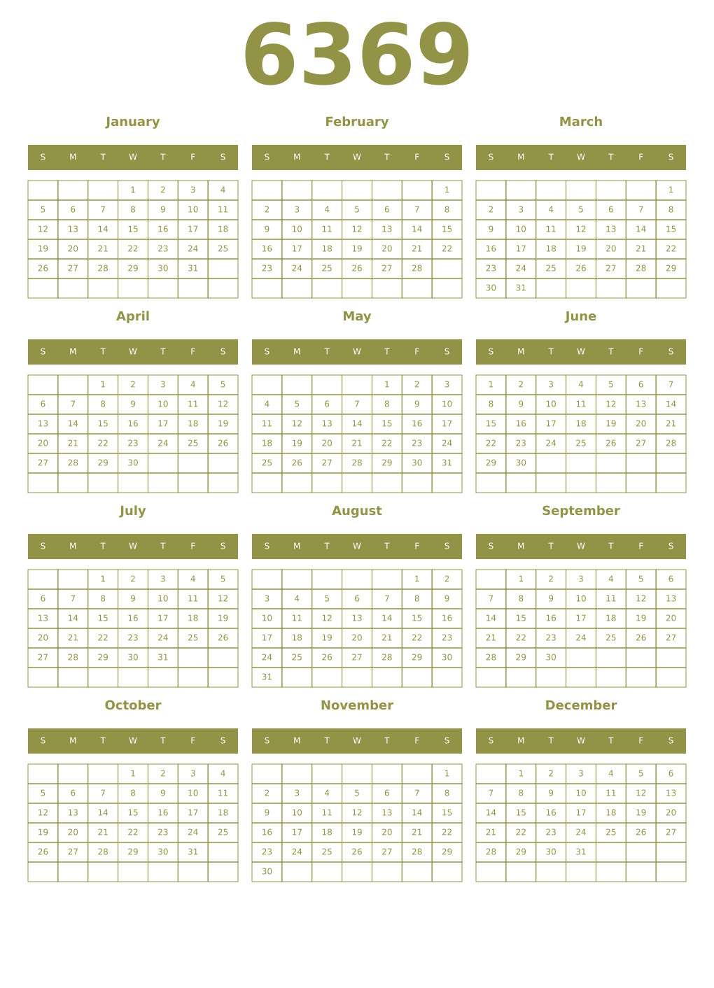 Printable 6369 Year Calendars eburnean