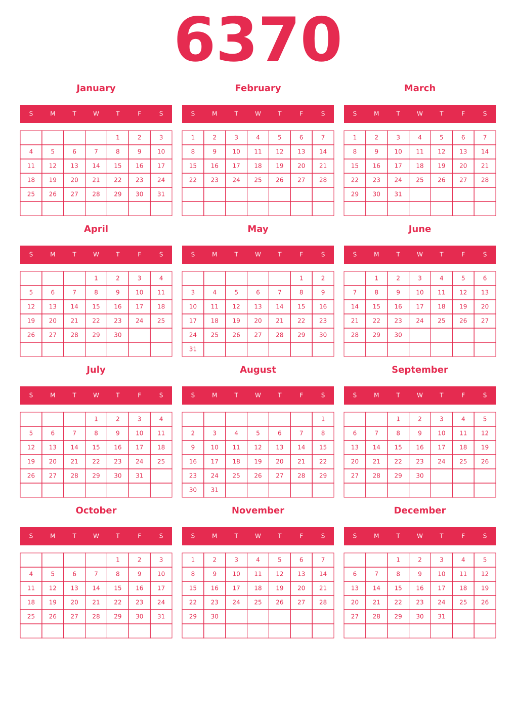 Printable 6370 Year Calendars amaranth
