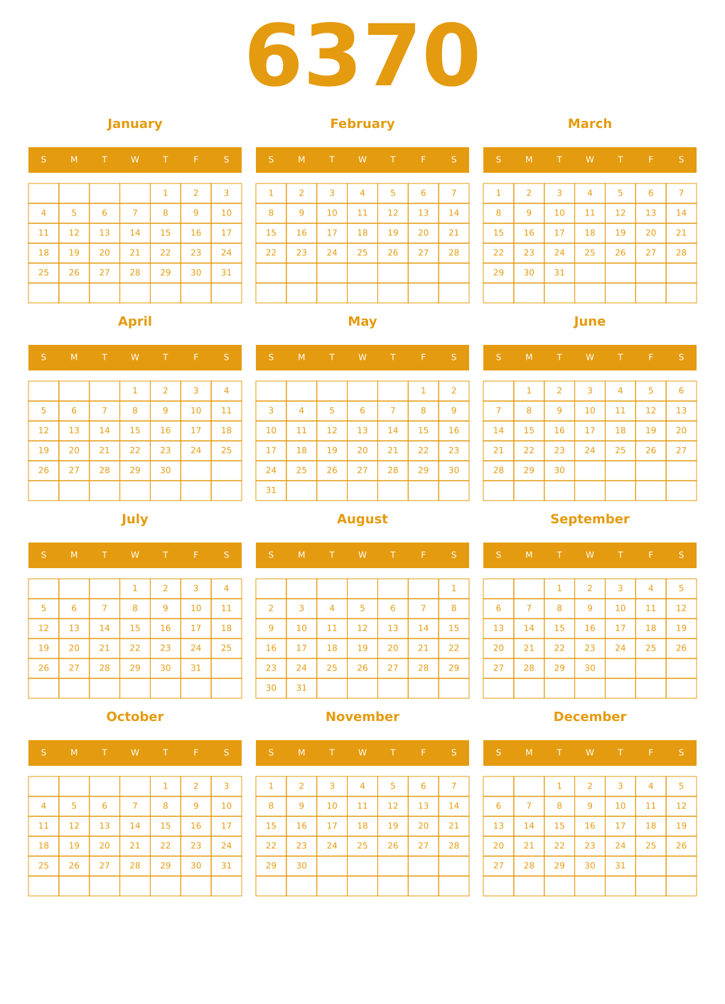 Printable 6370 Year Calendars gamboge
