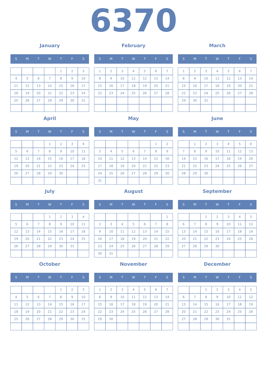 Printable 6370 Year Calendars glaucous