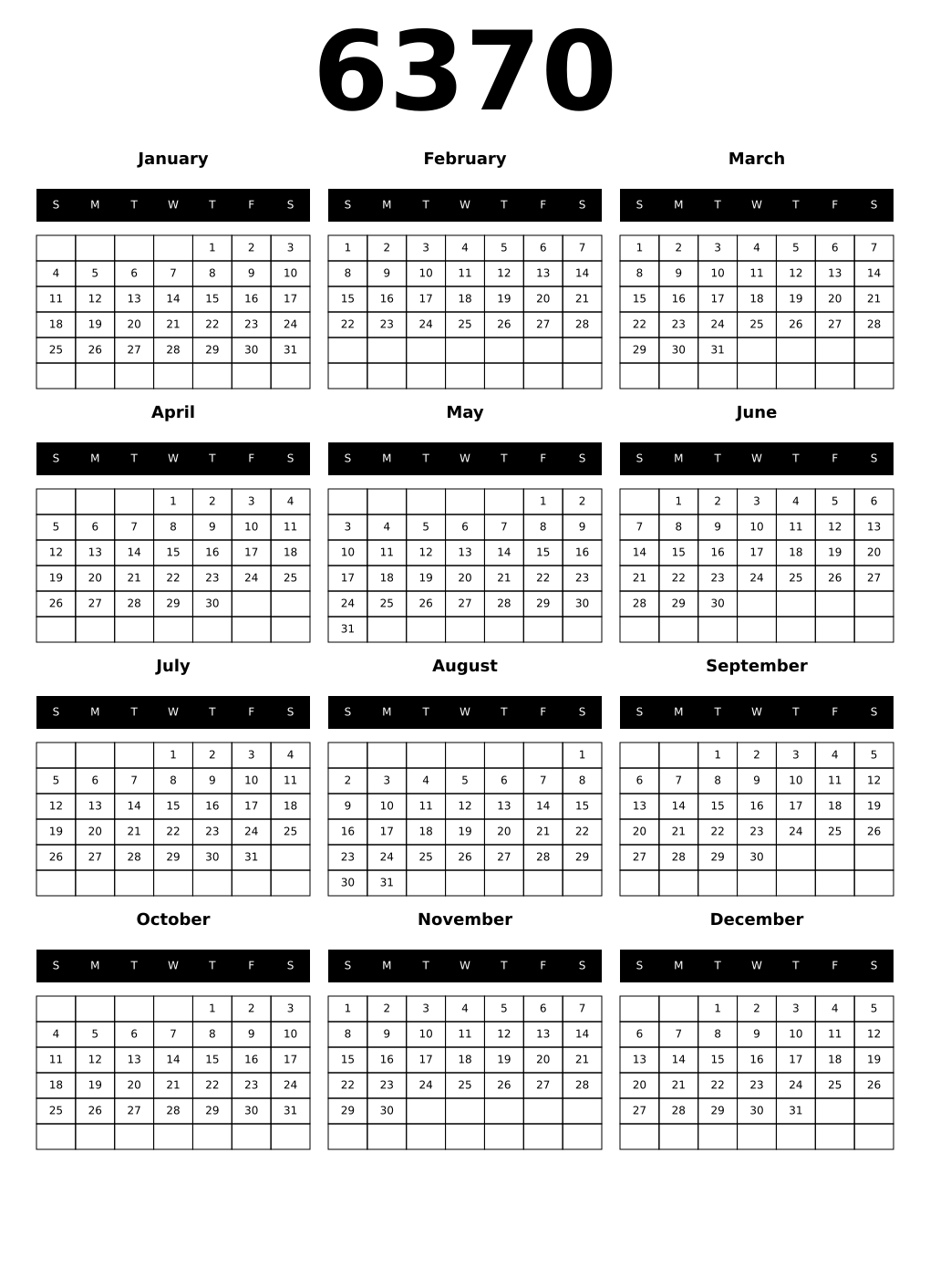 Printable 6370 Calendars