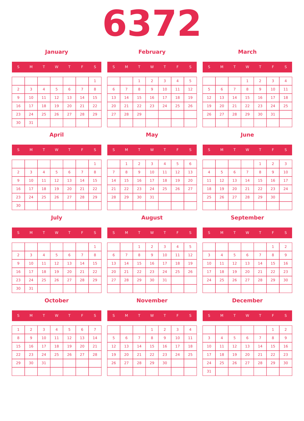 Printable 6372 Year Calendars amaranth