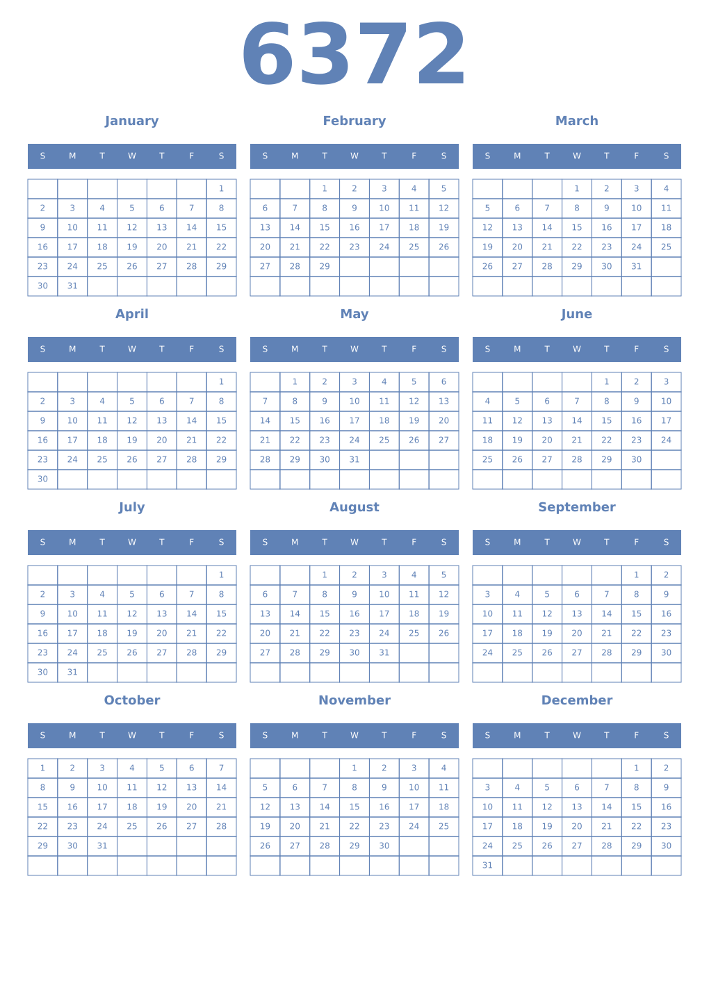 Printable 6372 Year Calendars glaucous