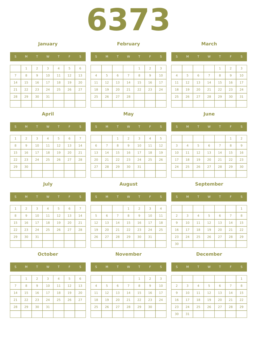 Printable 6373 Year Calendars eburnean