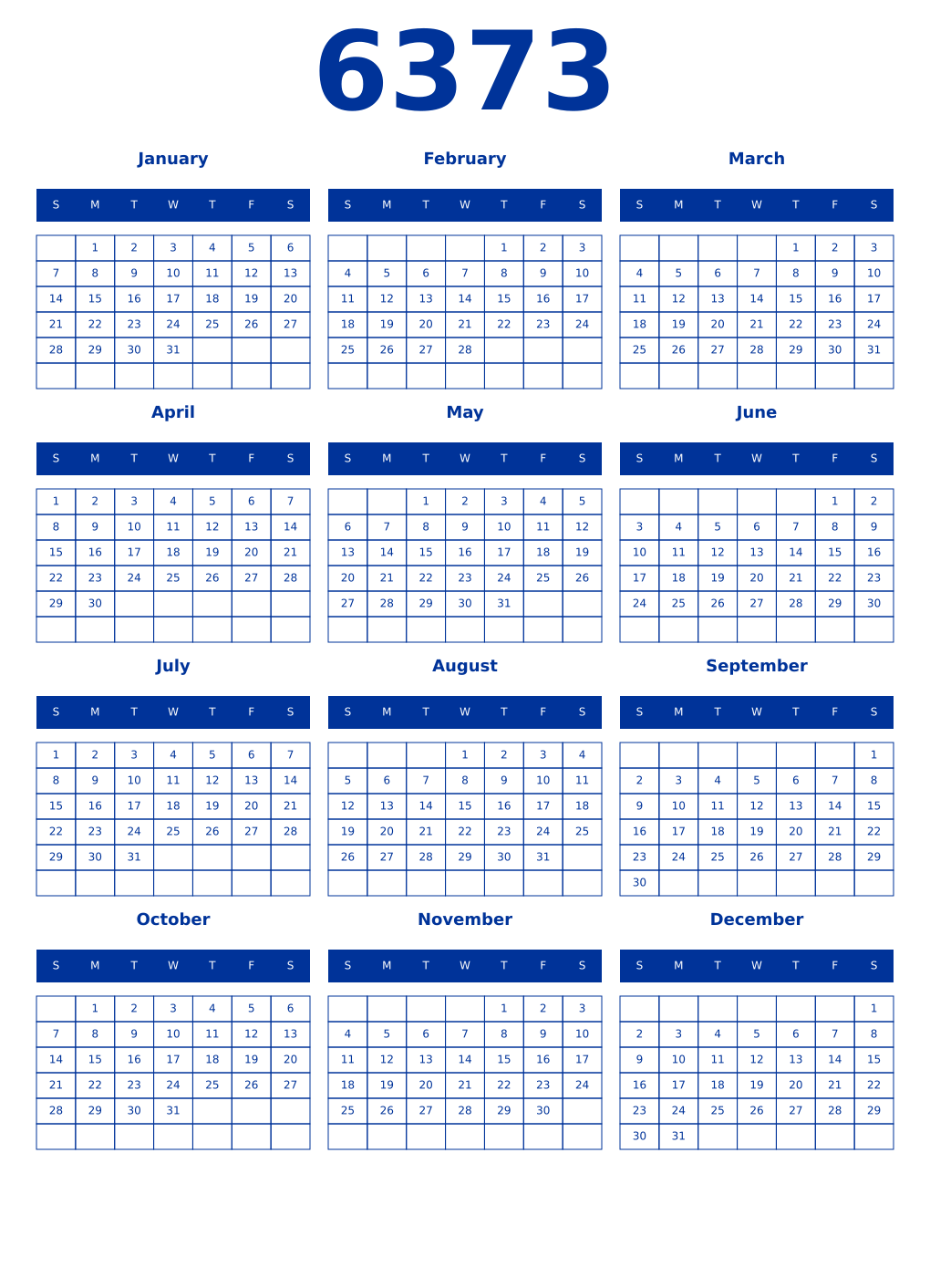 Printable 6373 Year Calendars smalt