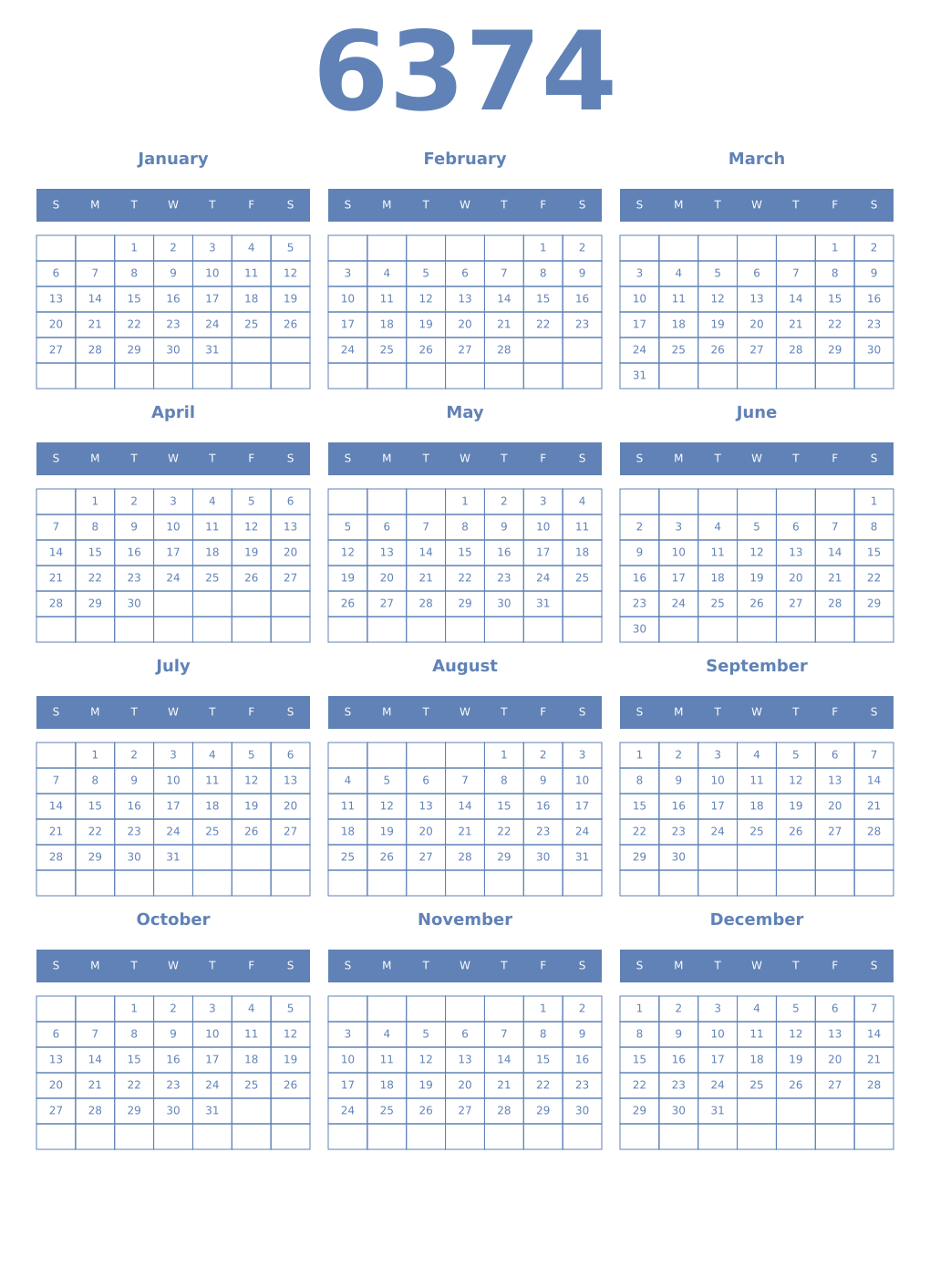 Printable 6374 Year Calendars glaucous