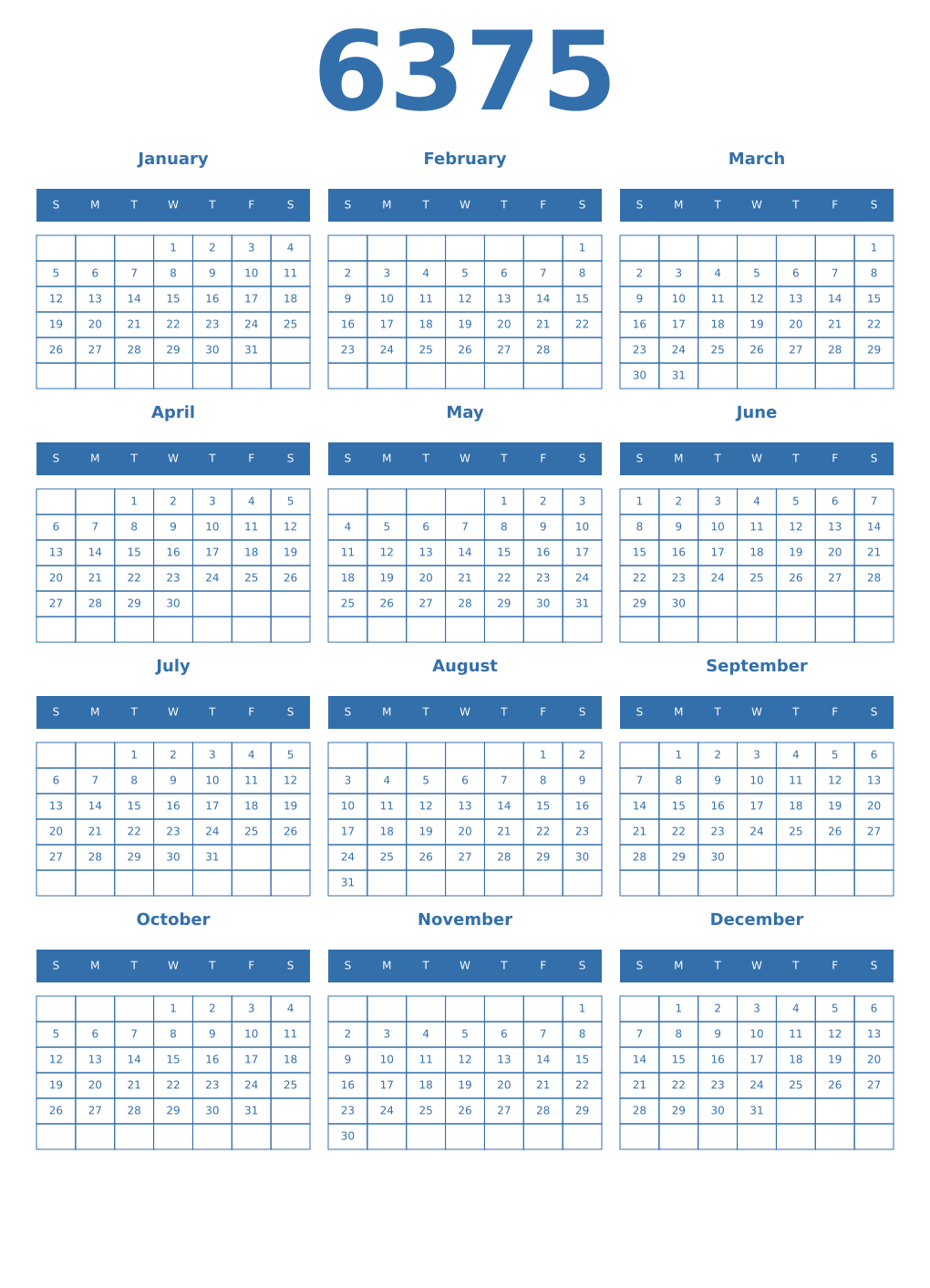 Printable 6375 Year Calendars blue