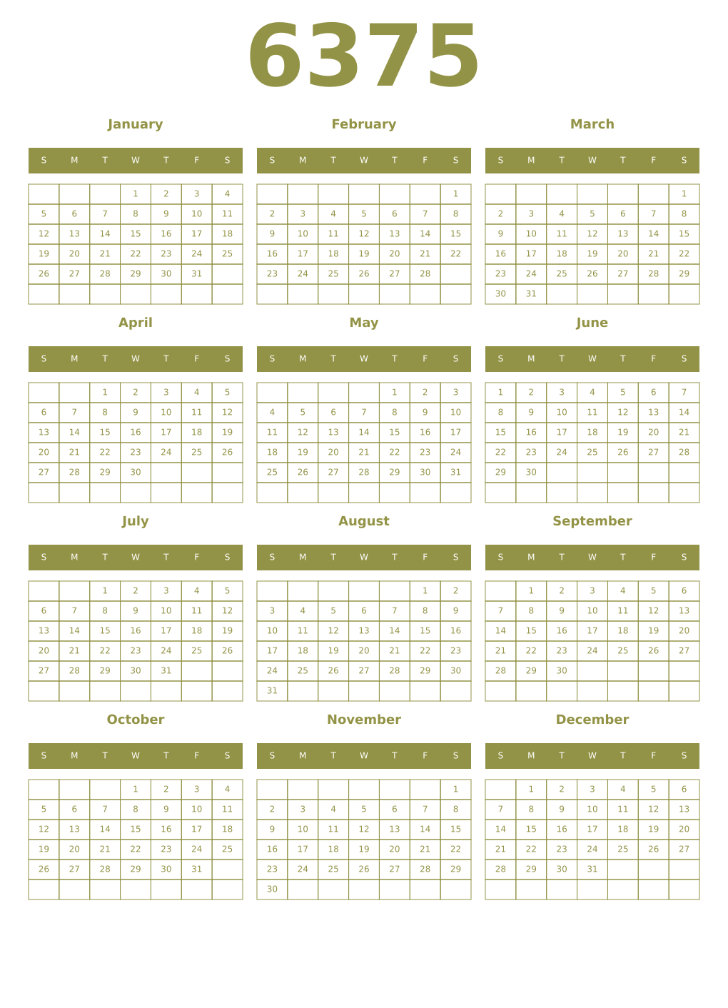 Printable 6375 Year Calendars eburnean