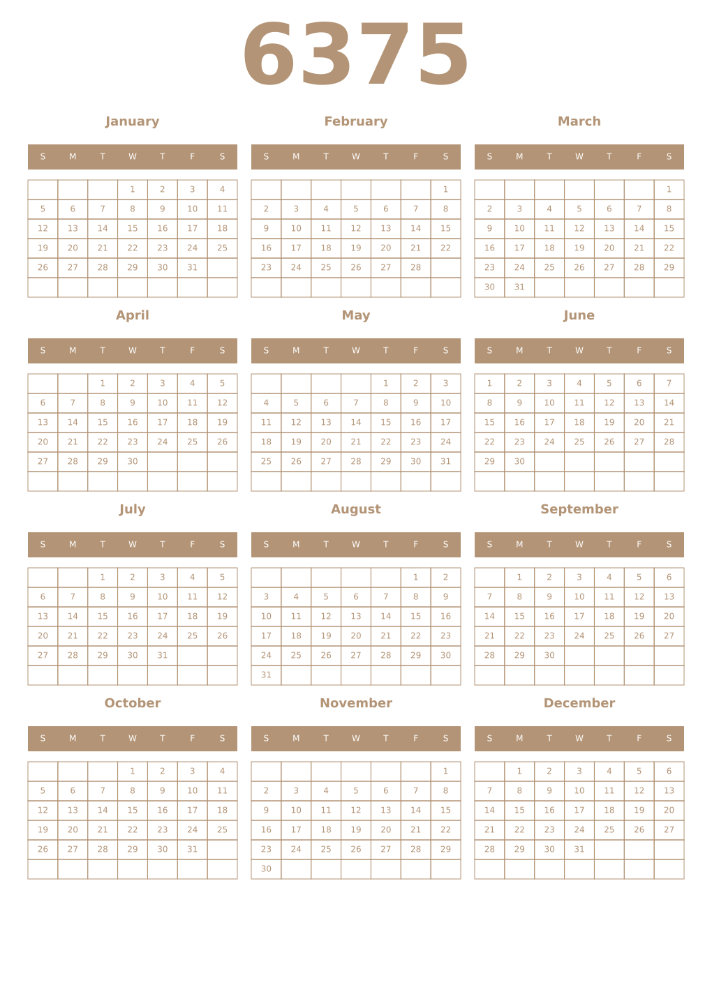 Printable 6375 Year Calendars isabelline