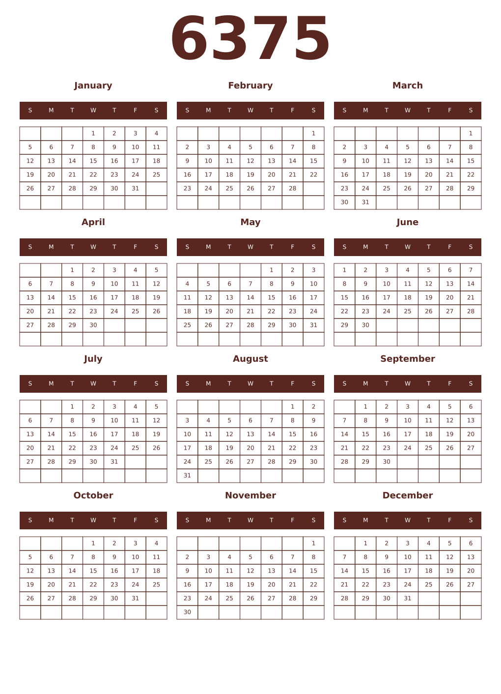 Printable 6375 Year Calendars mortuum