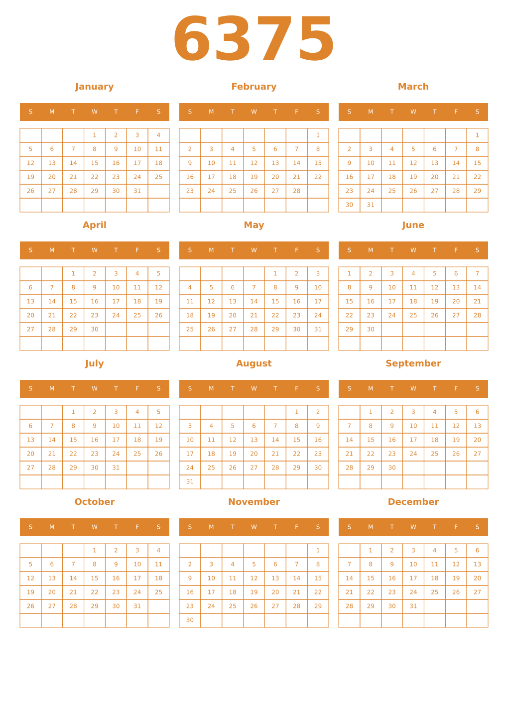 Printable 6375 Year Calendars orange