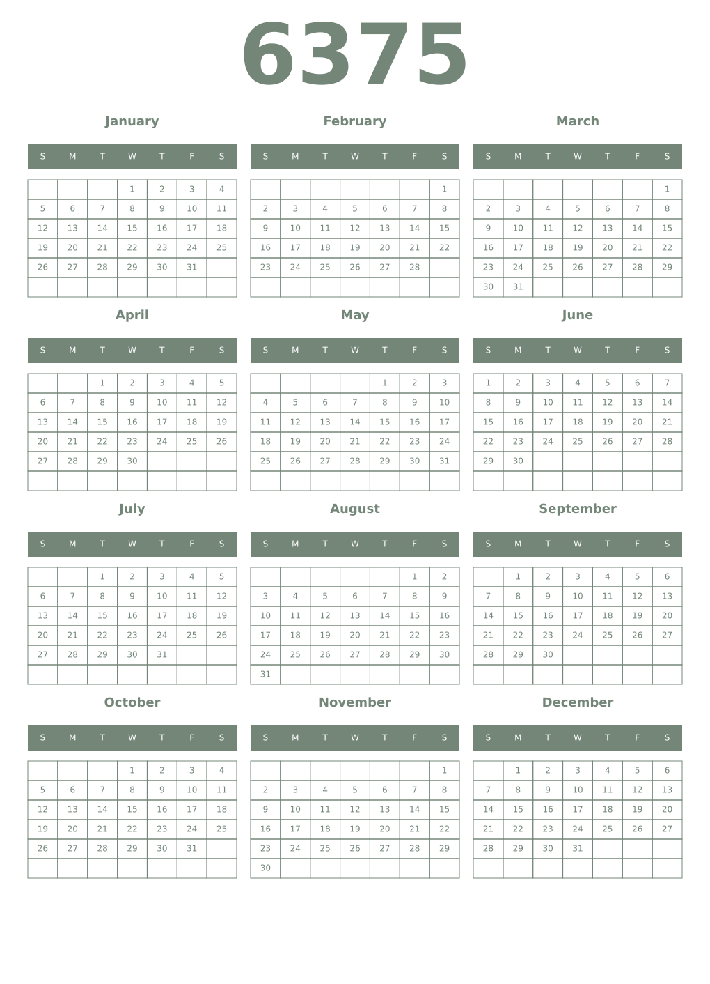 Printable 6375 Year Calendars xanadu
