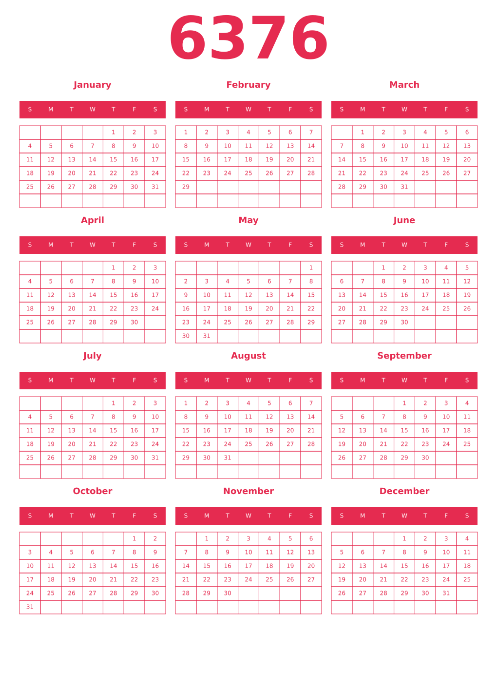 Printable 6376 Year Calendars amaranth