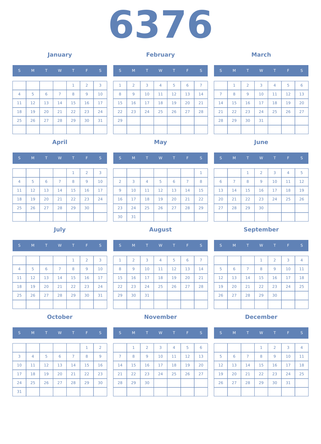 Printable 6376 Year Calendars glaucous