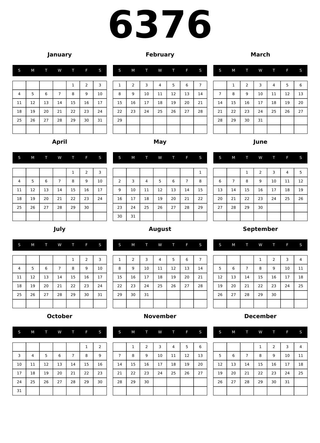 Printable 6376 Calendars