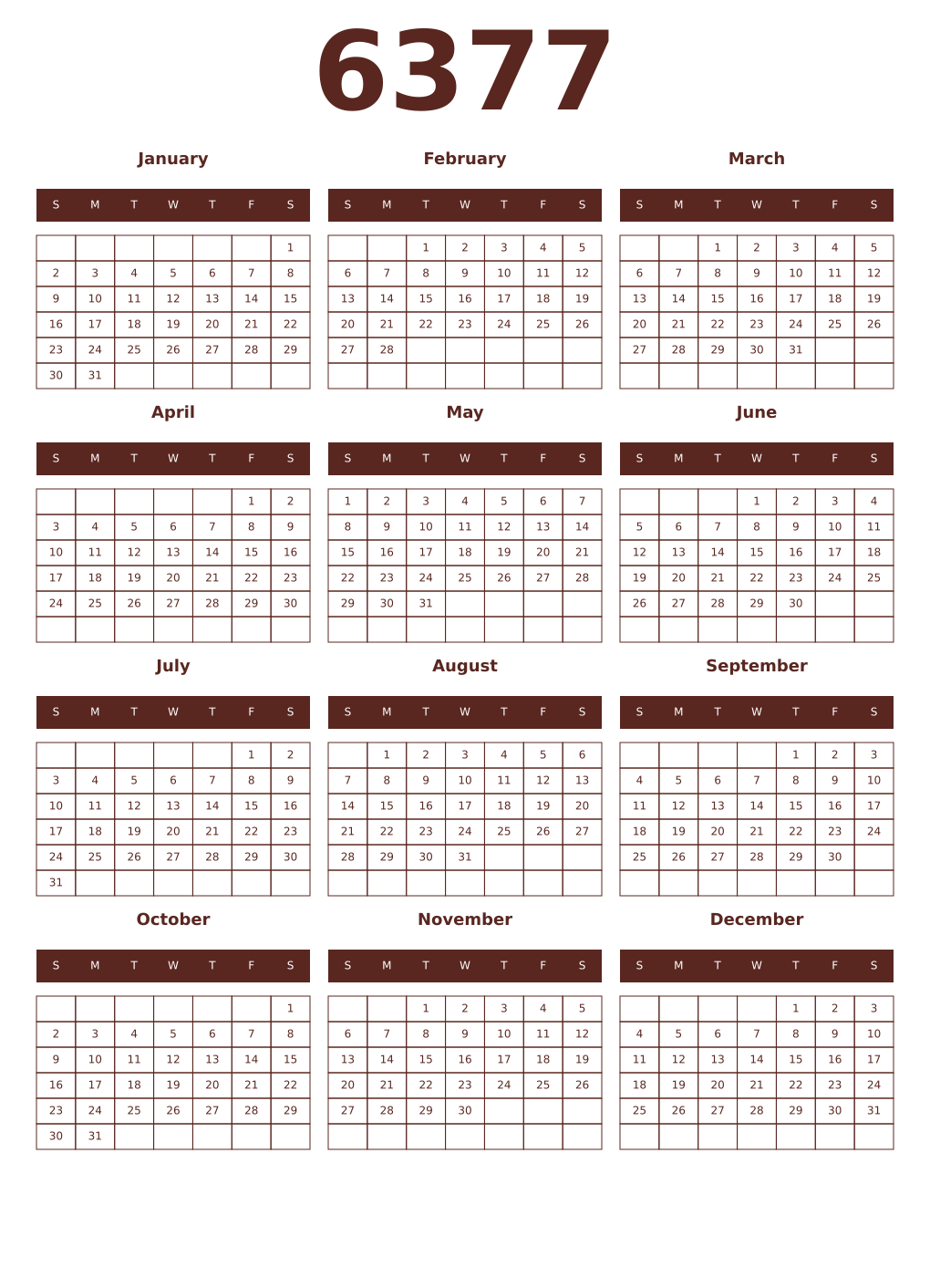 Printable 6377 Year Calendars mortuum