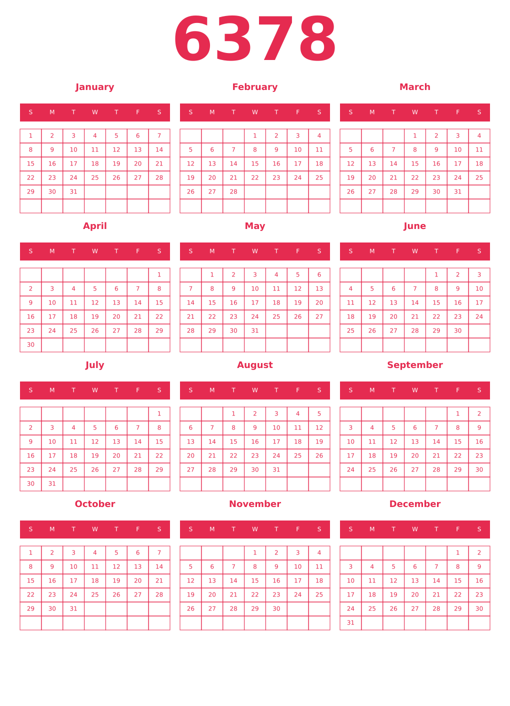 Printable 6378 Year Calendars amaranth
