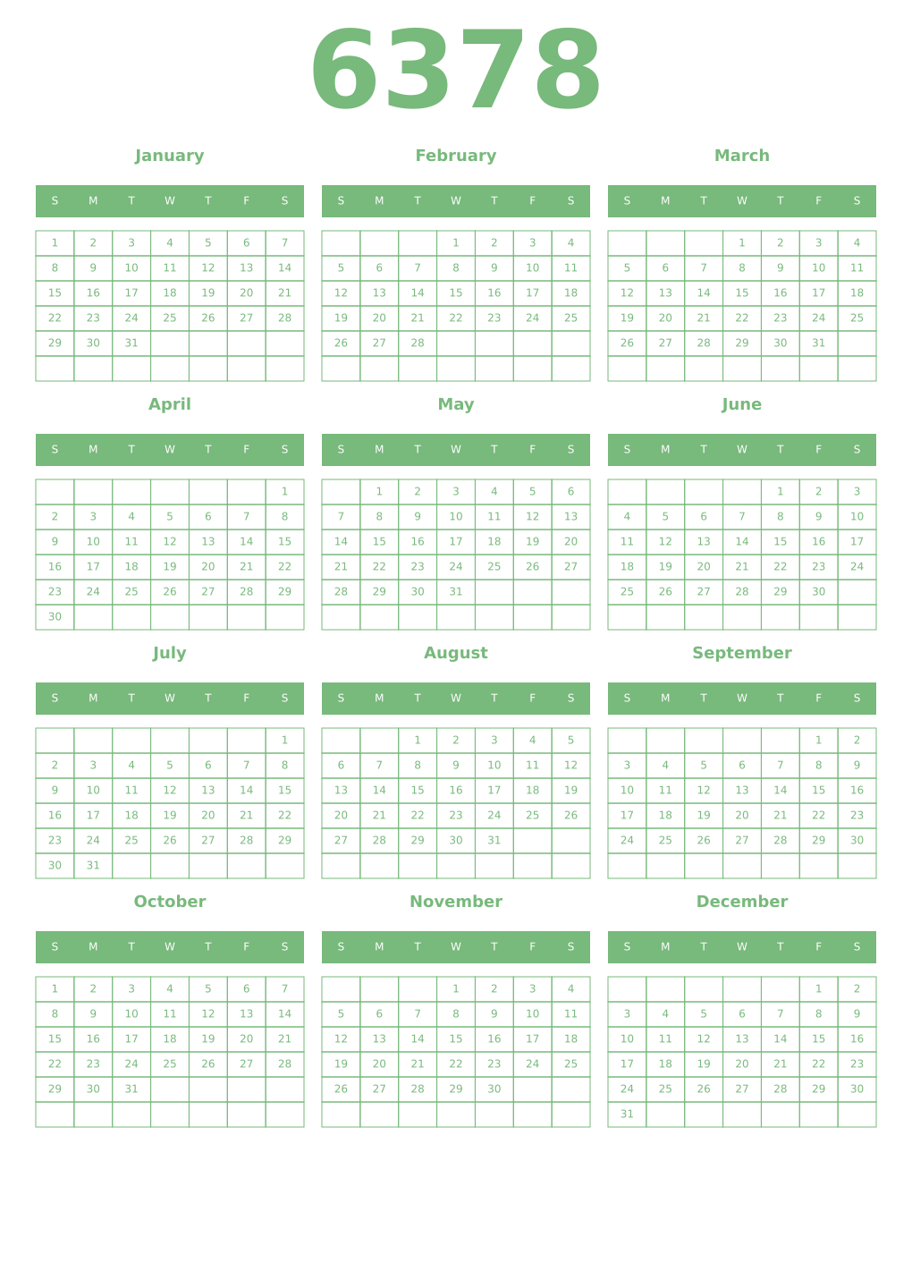 Printable 6378 Year Calendars celadon