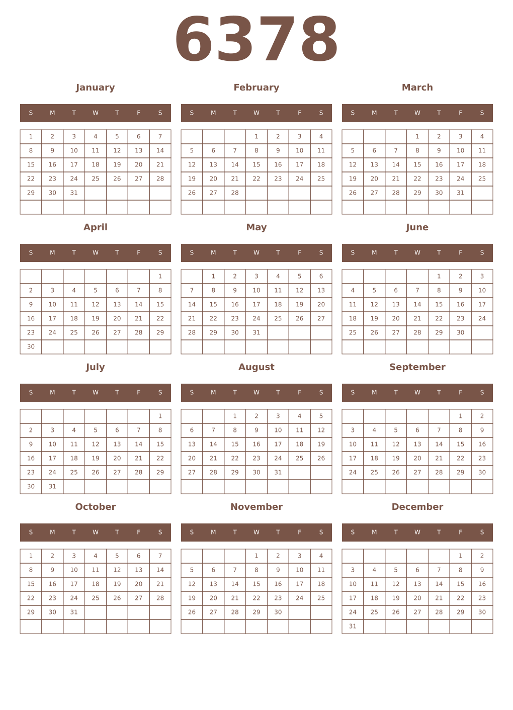 Printable 6378 Year Calendars coffe
