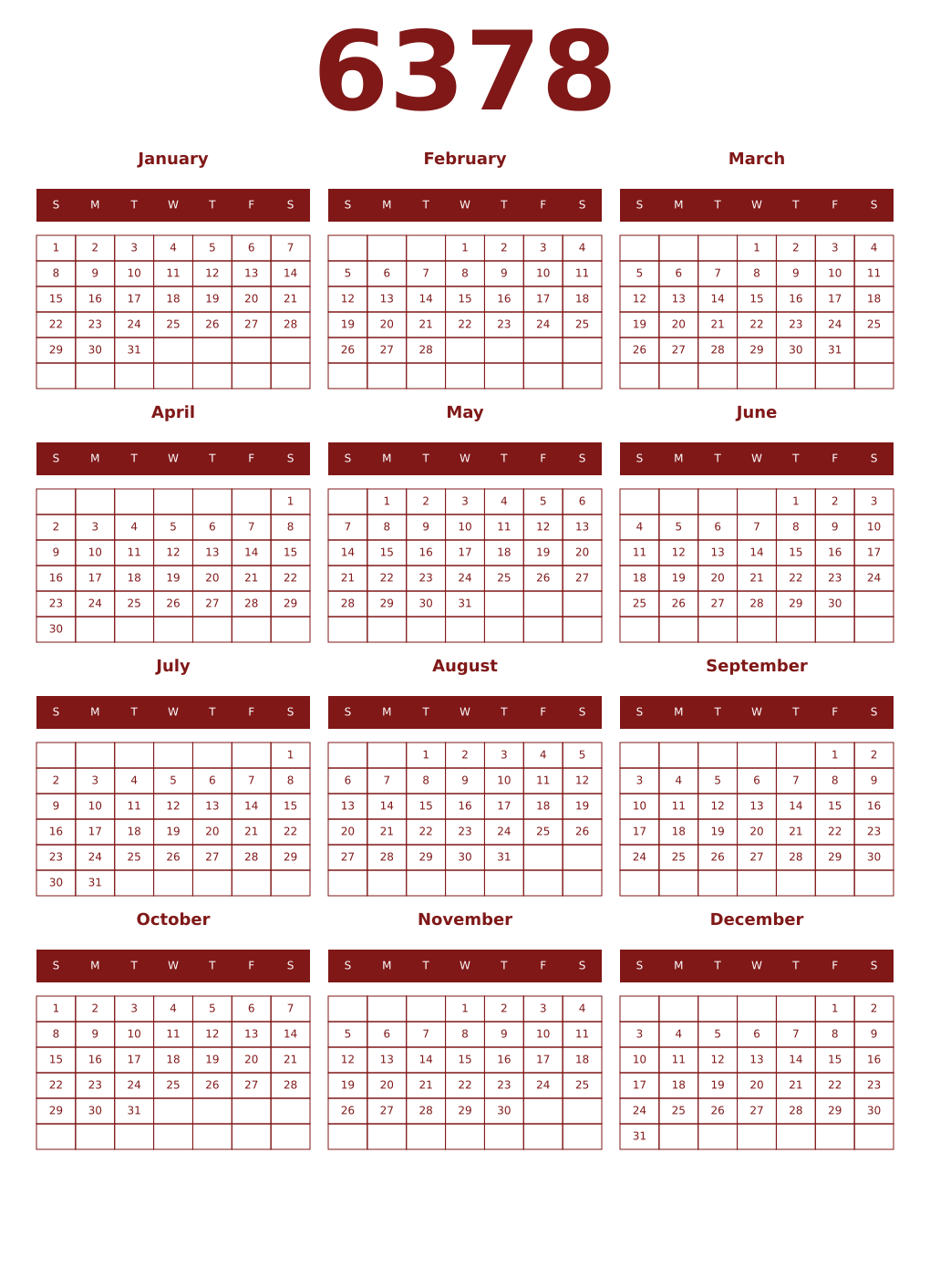 Printable 6378 Year Calendars falu