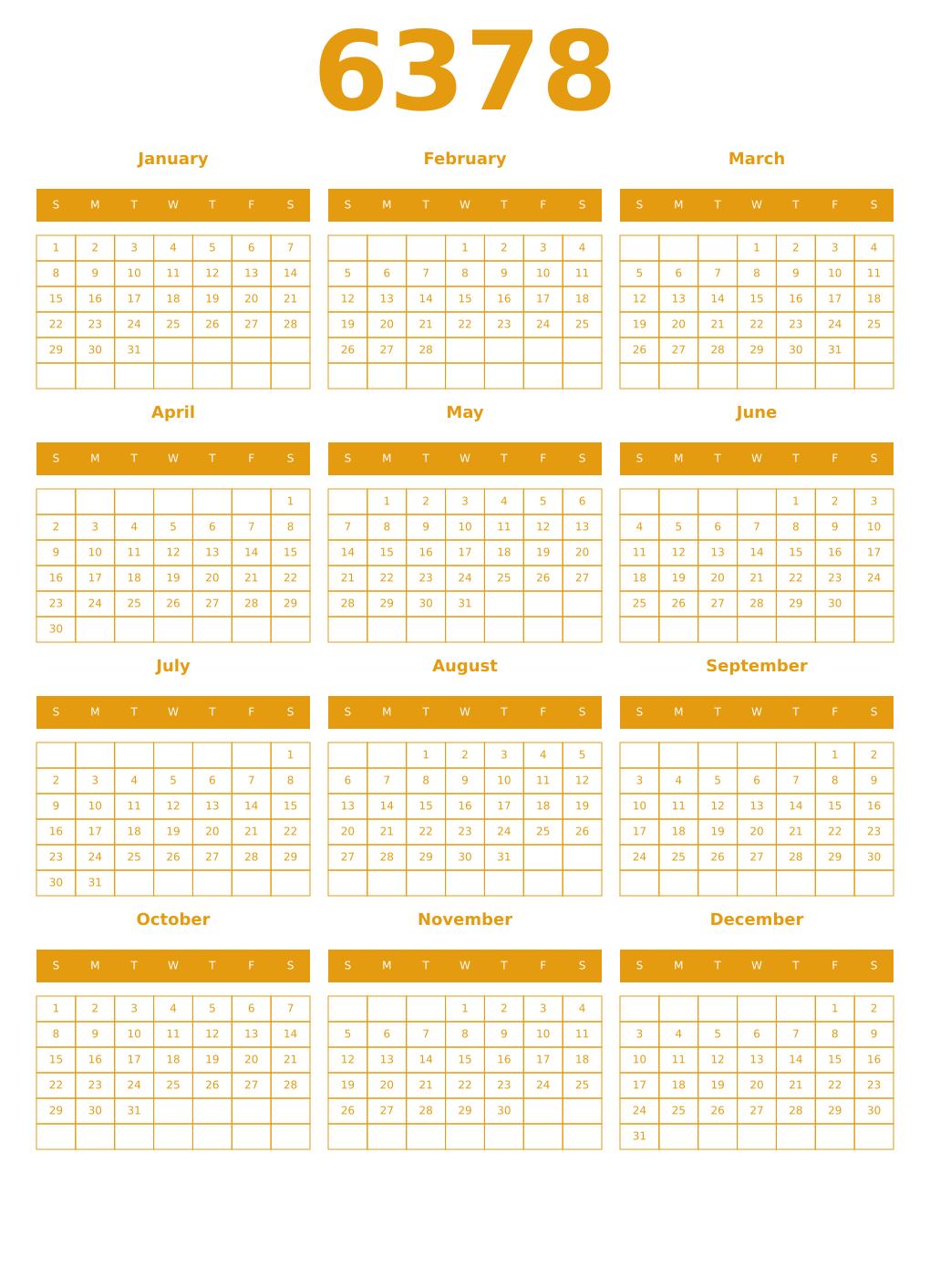 Printable 6378 Year Calendars gamboge