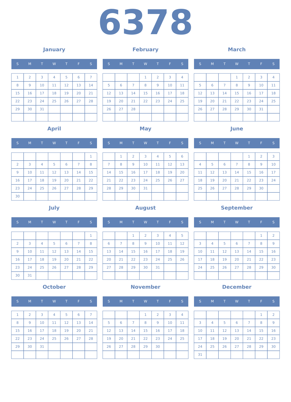 Printable 6378 Year Calendars glaucous