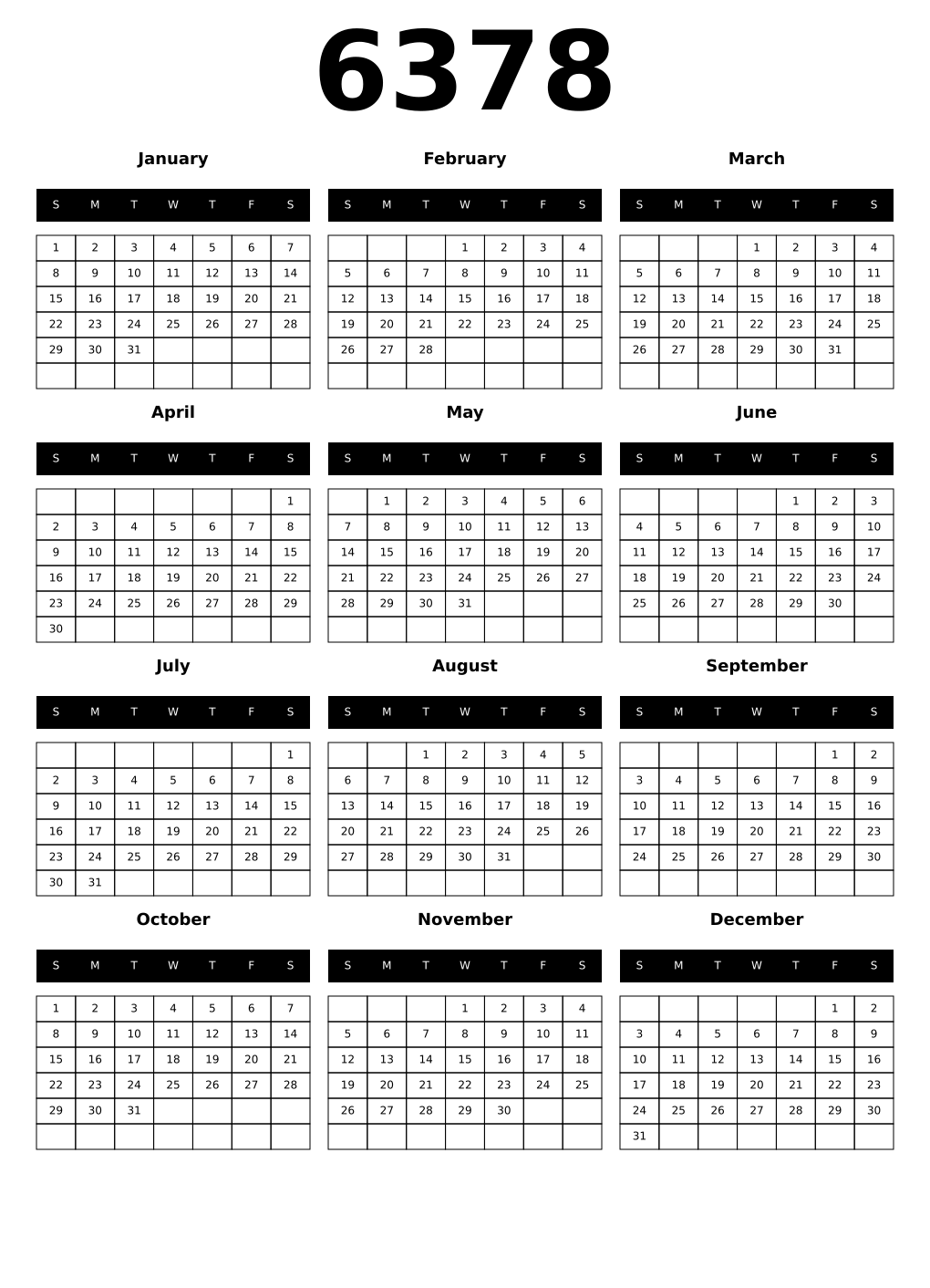 Printable 6378 Calendars
