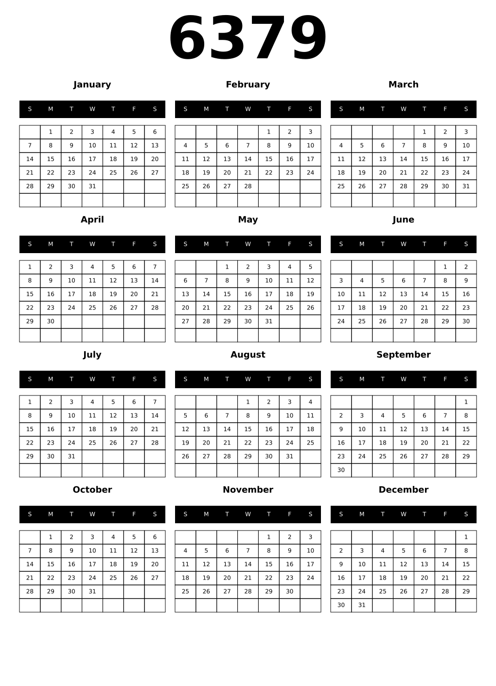 Printable 6379 Calendars