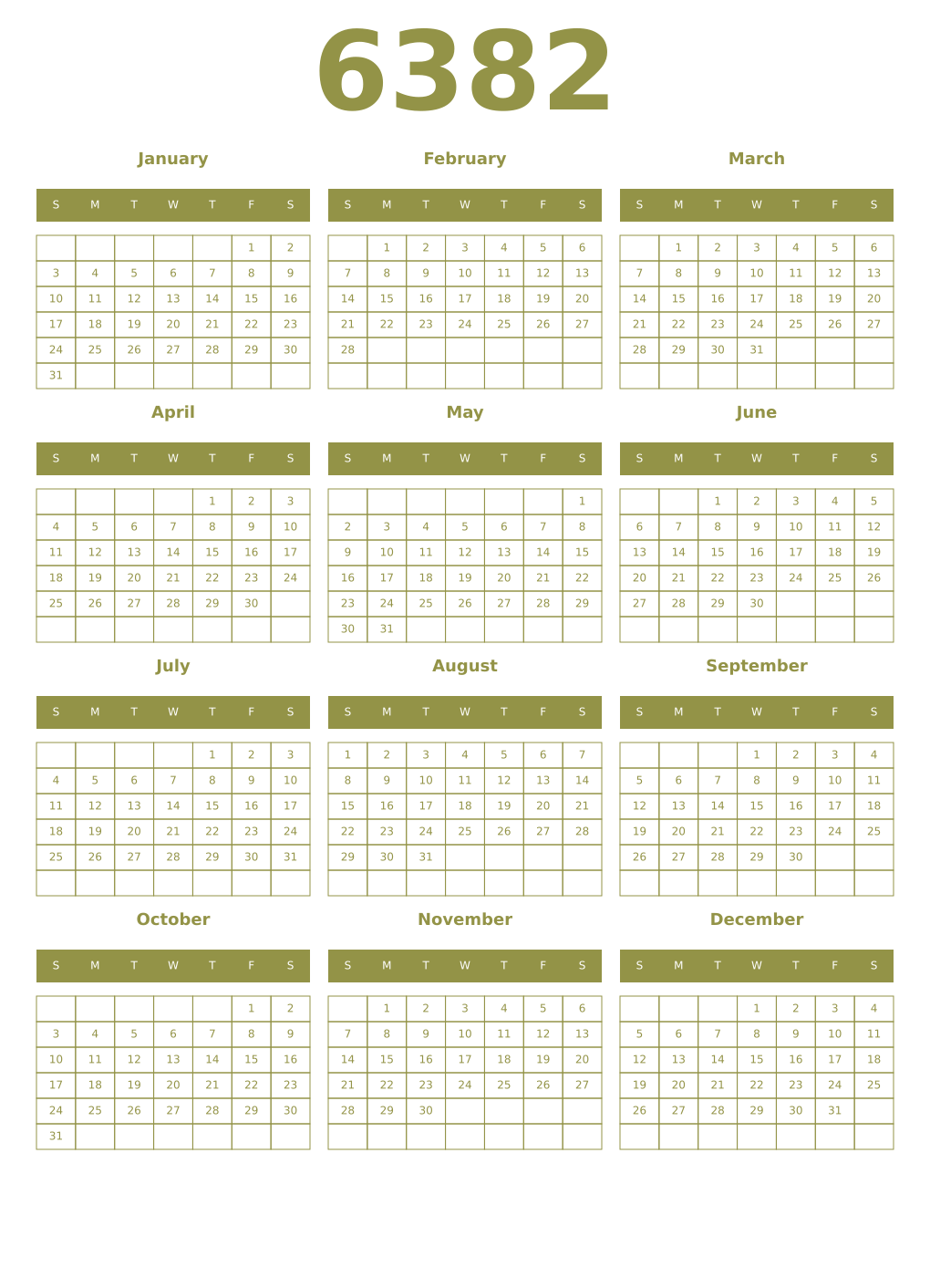 Printable 6382 Year Calendars eburnean