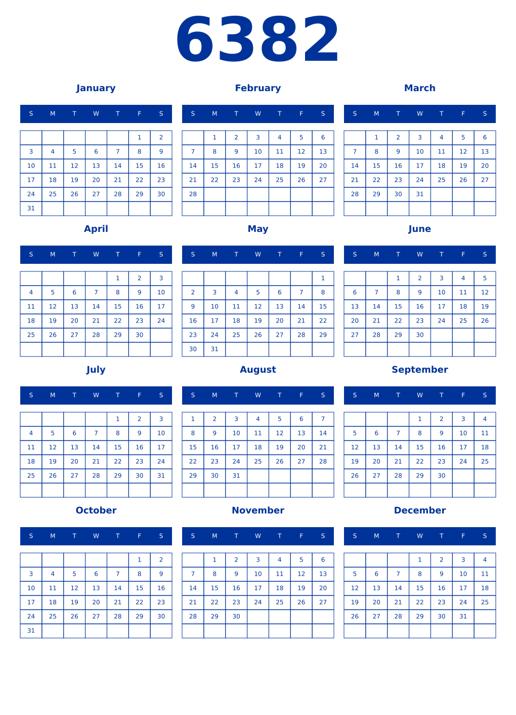 Printable 6382 Year Calendars smalt