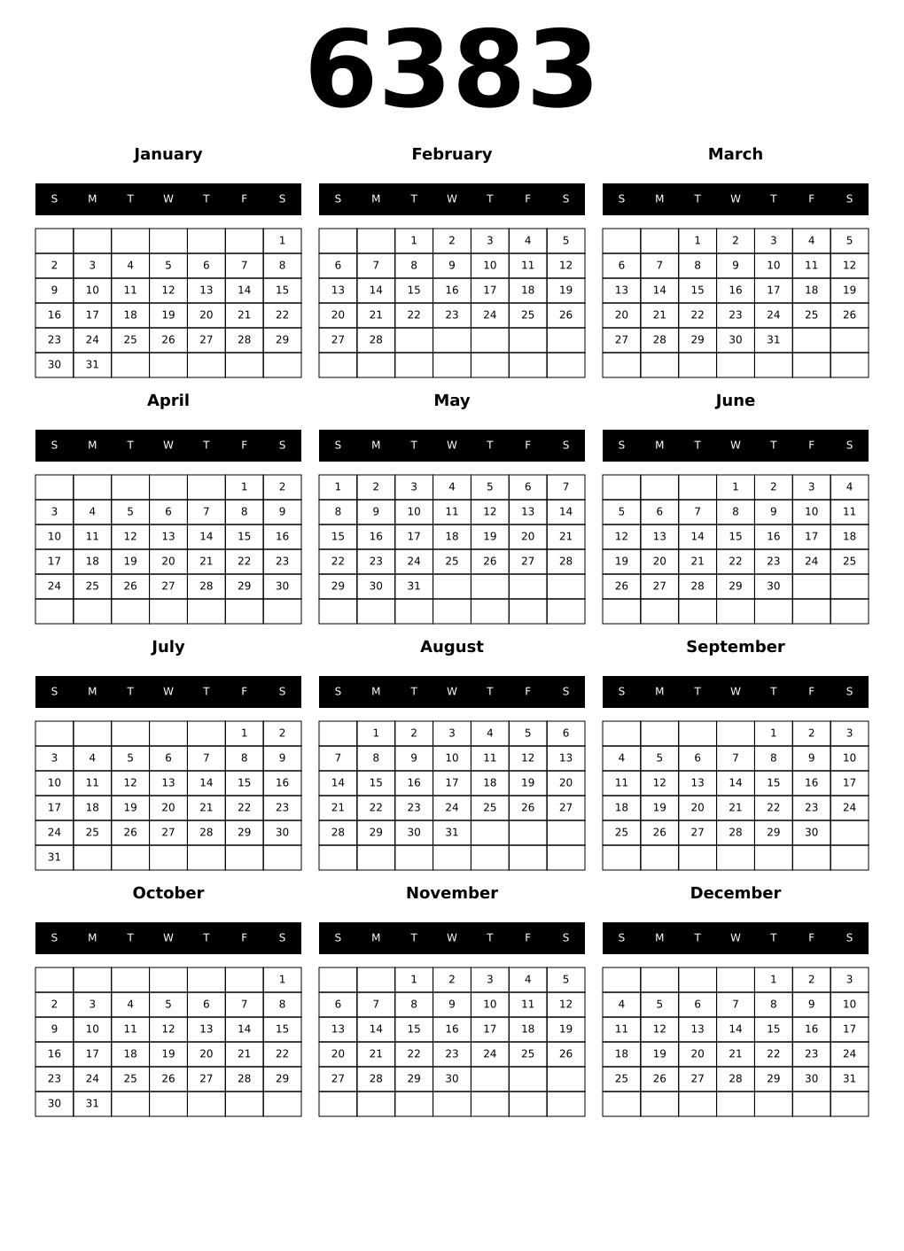 Printable 6383 Calendars