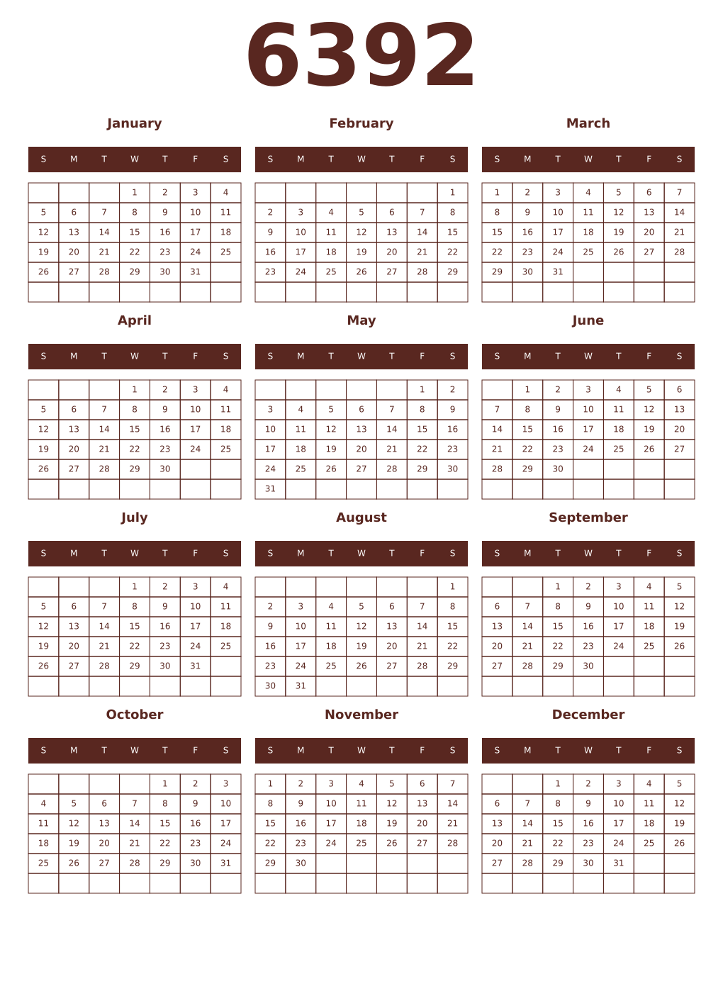 Printable 6392 Year Calendars mortuum