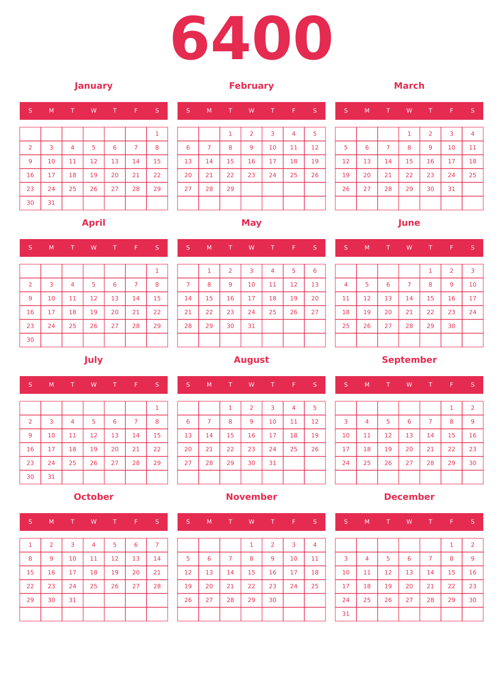 Printable 6400 Year Calendars amaranth