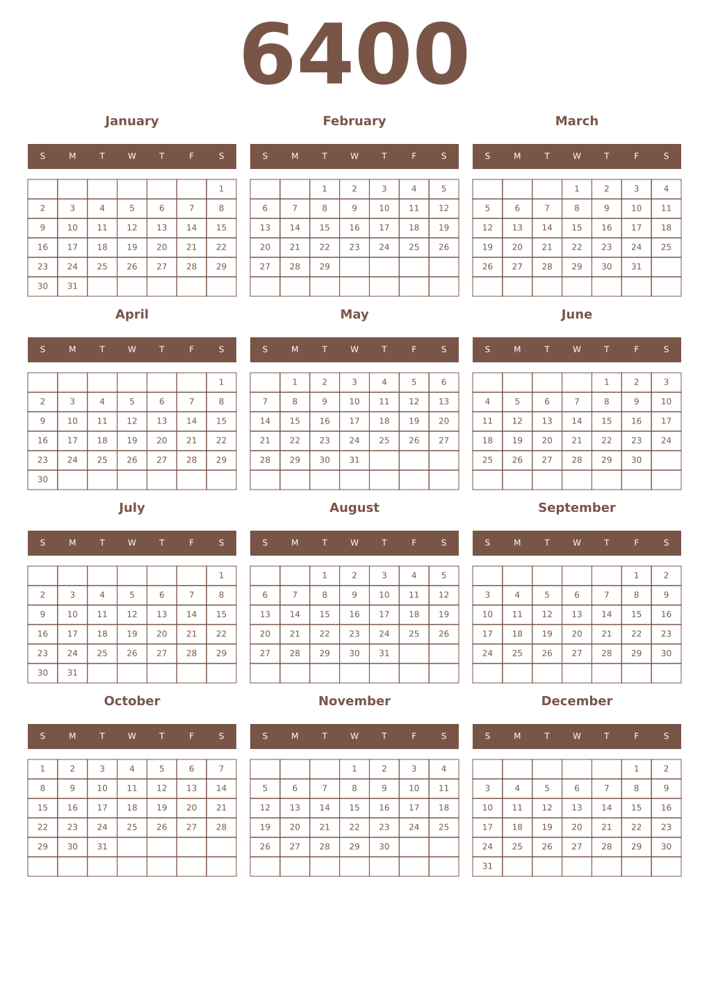 Printable 6400 Year Calendars coffe