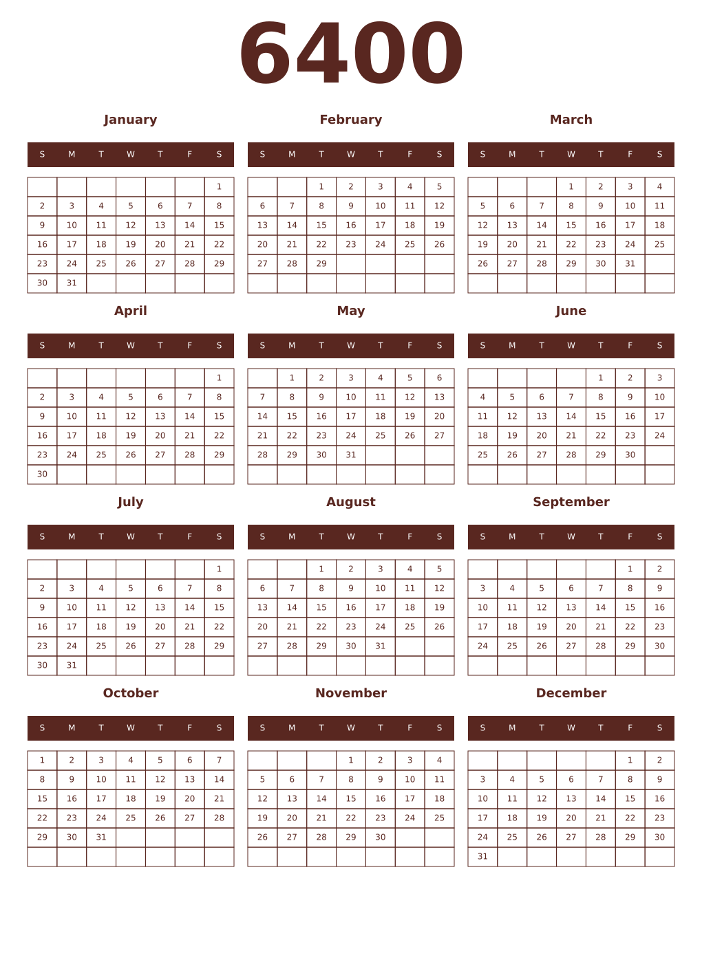 Printable 6400 Year Calendars mortuum