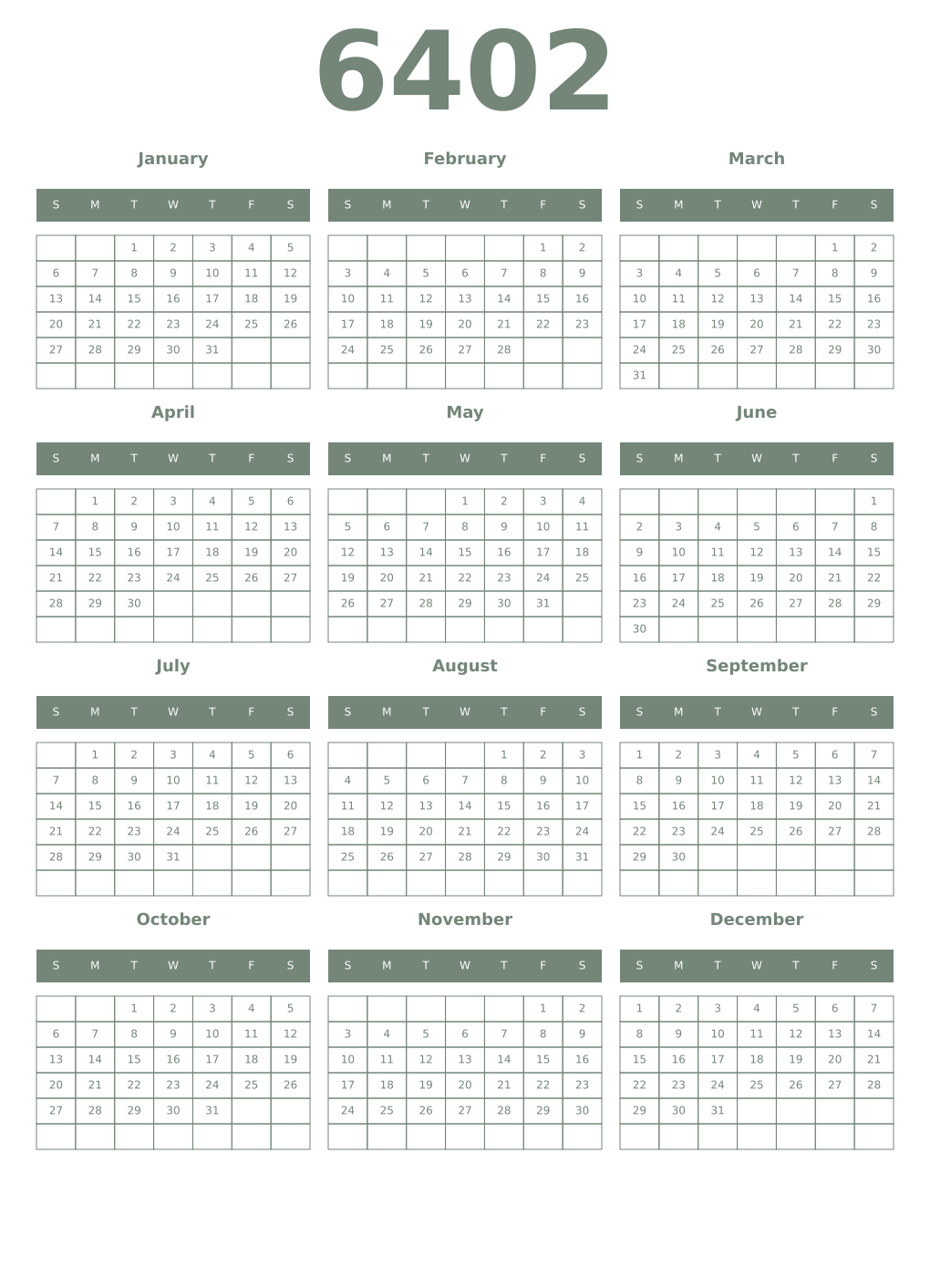 Printable 6402 Year Calendars xanadu