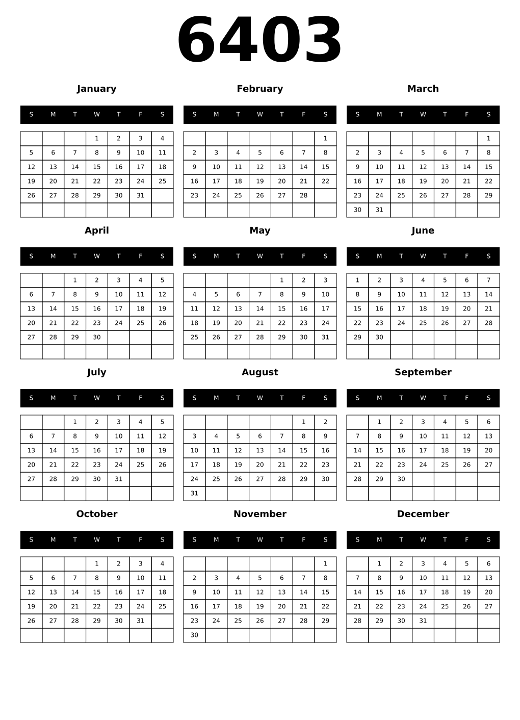Printable 6403 Calendars