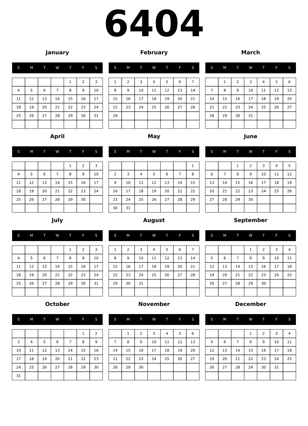 Printable 6404 Calendars