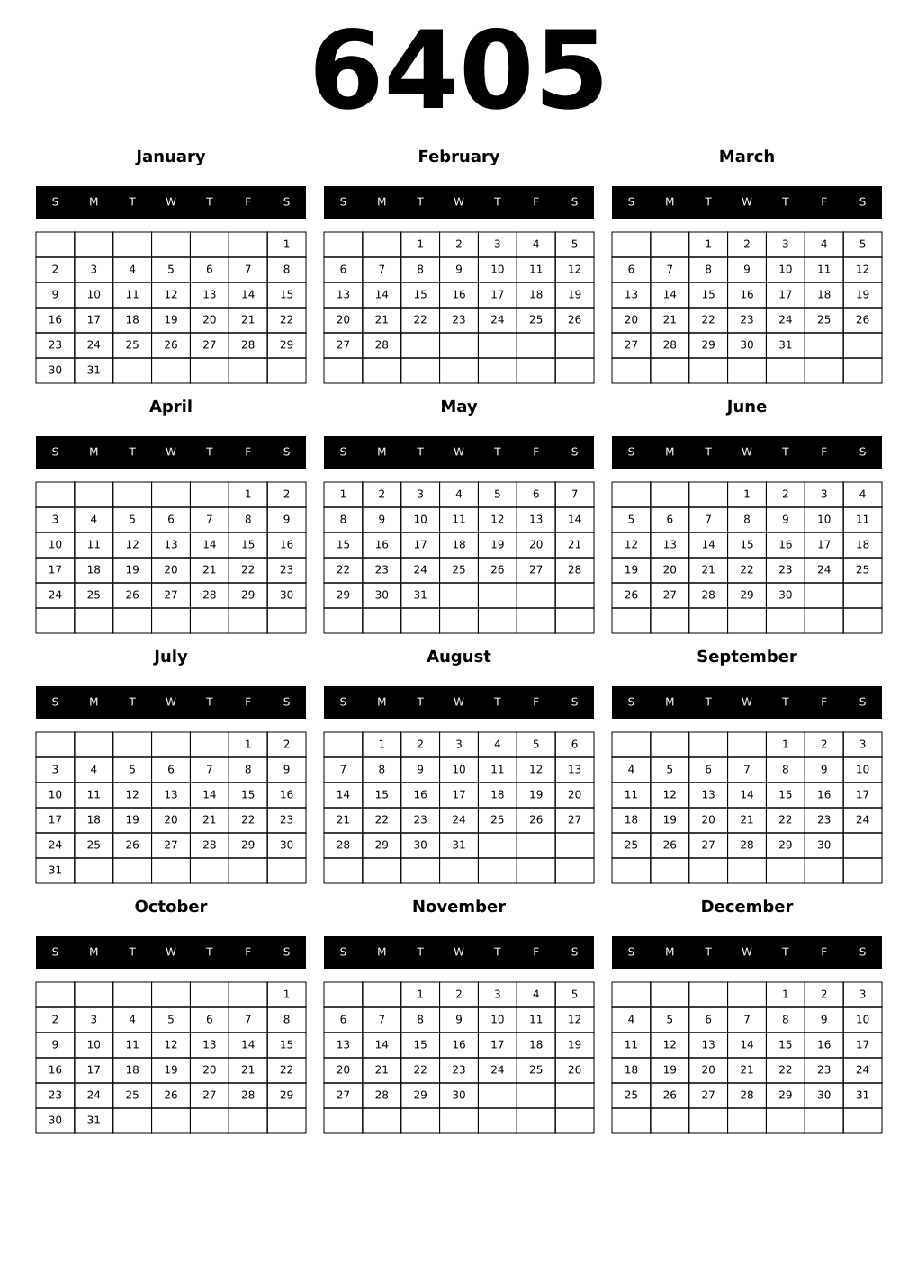 Printable 6405 Calendars