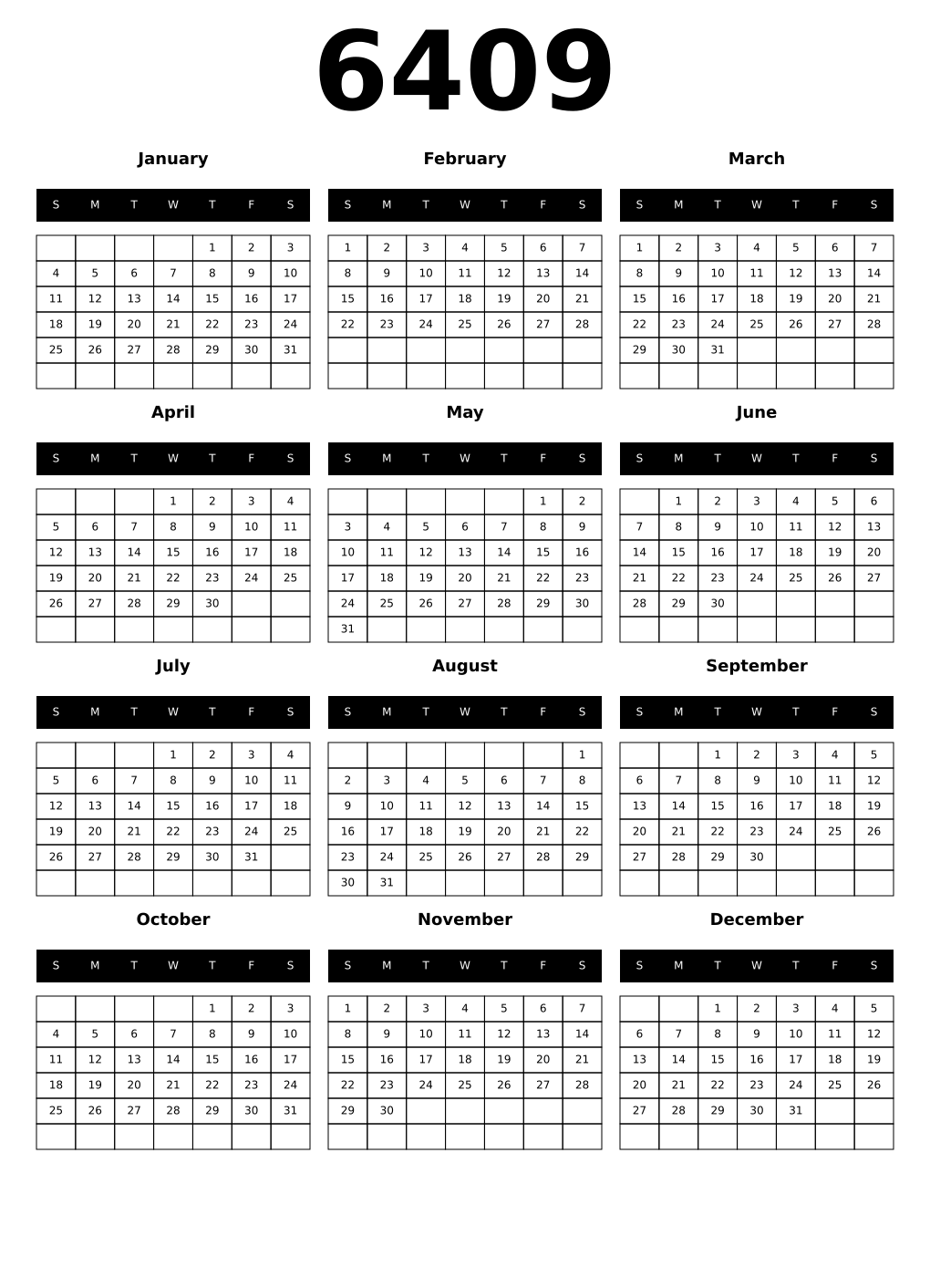 Printable 6409 Calendars