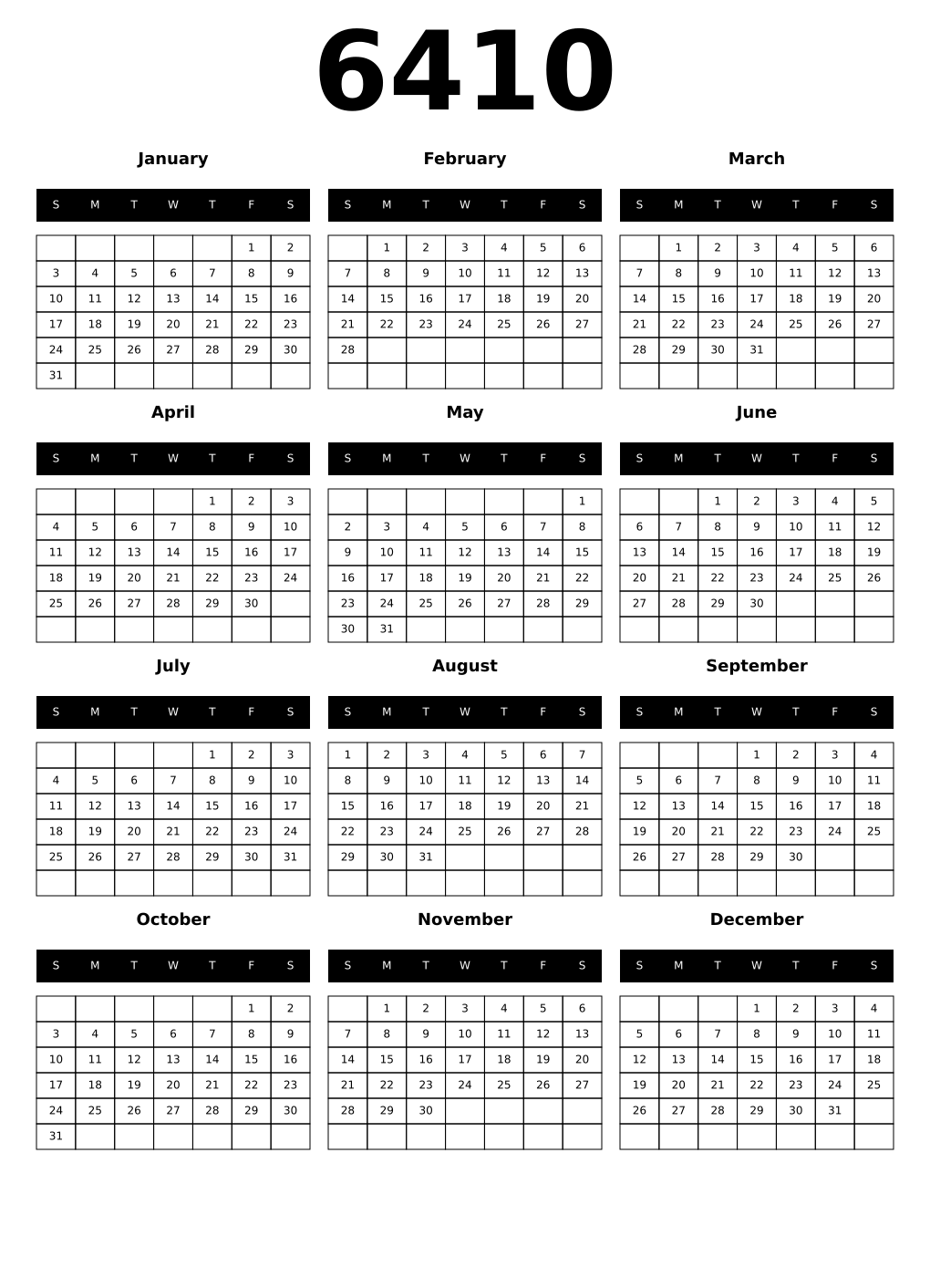 Printable 6410 Calendars