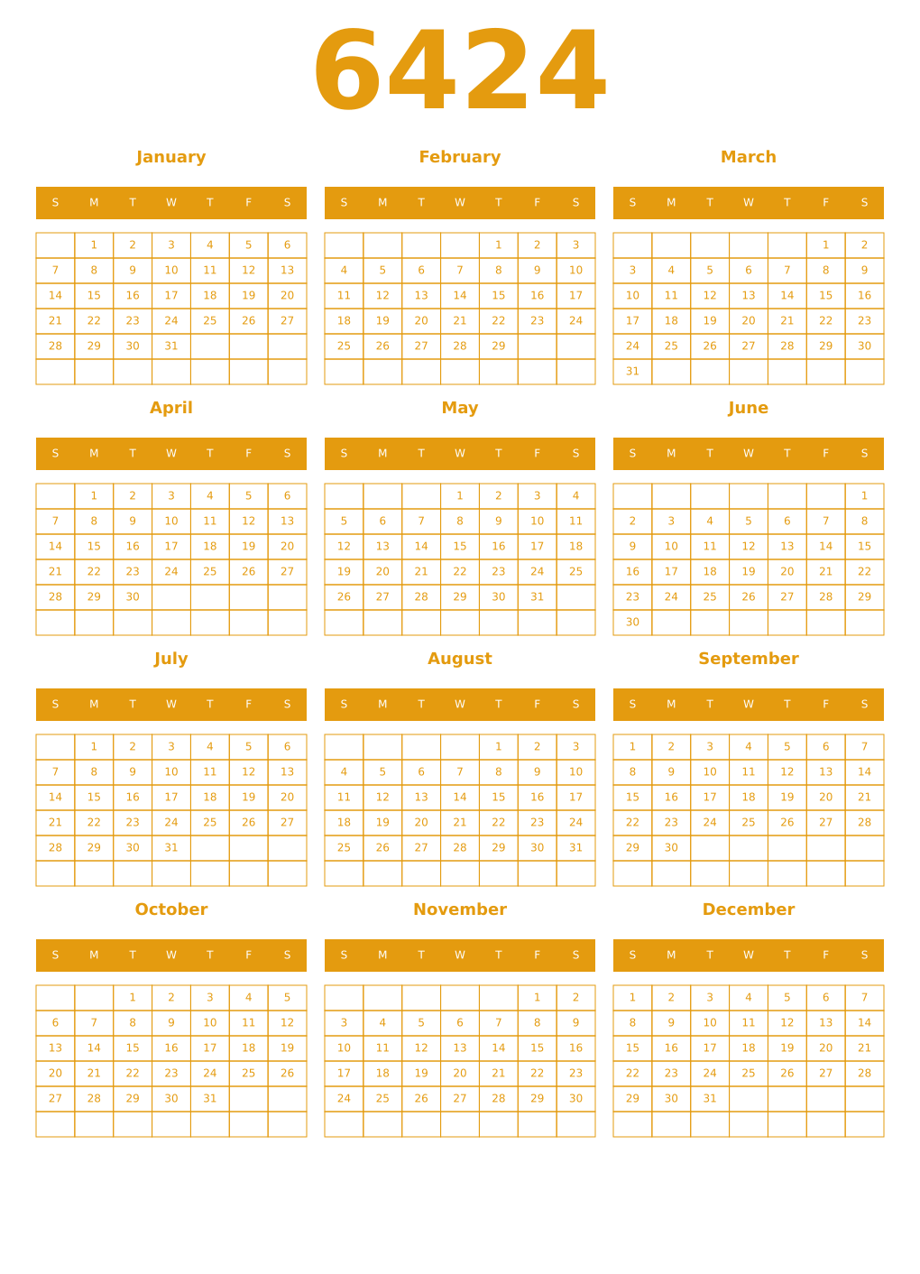 Printable 6424 Year Calendars gamboge
