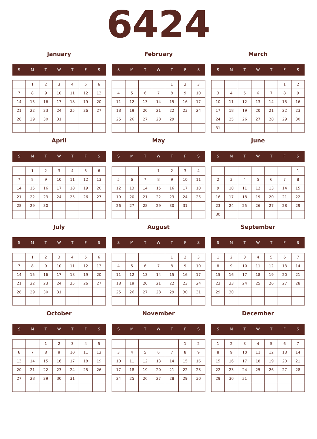 Printable 6424 Year Calendars mortuum