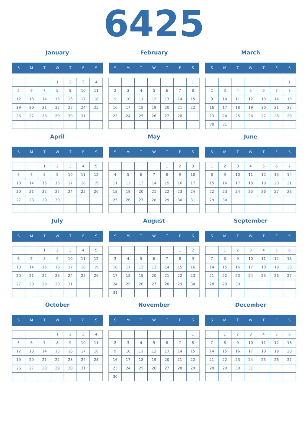 Printable 6425 Year Calendars blue