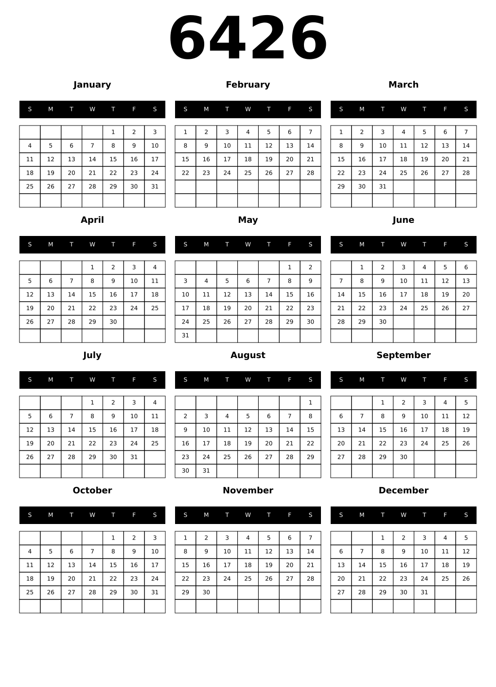 Printable 6426 Calendars